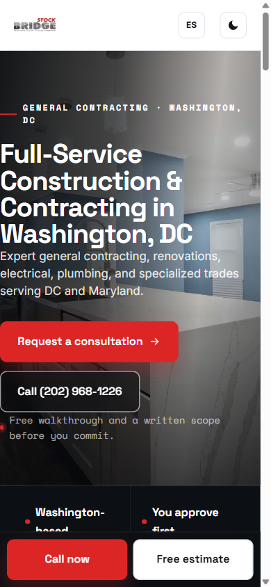 The same contractor website on a phone